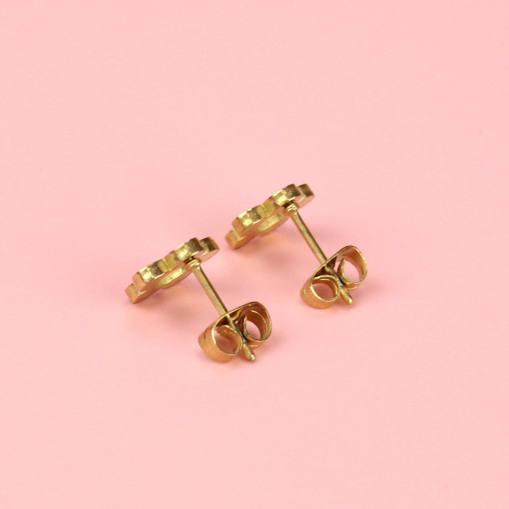 Gold Plated Flower Stud Earrings with a Cut Out Middle