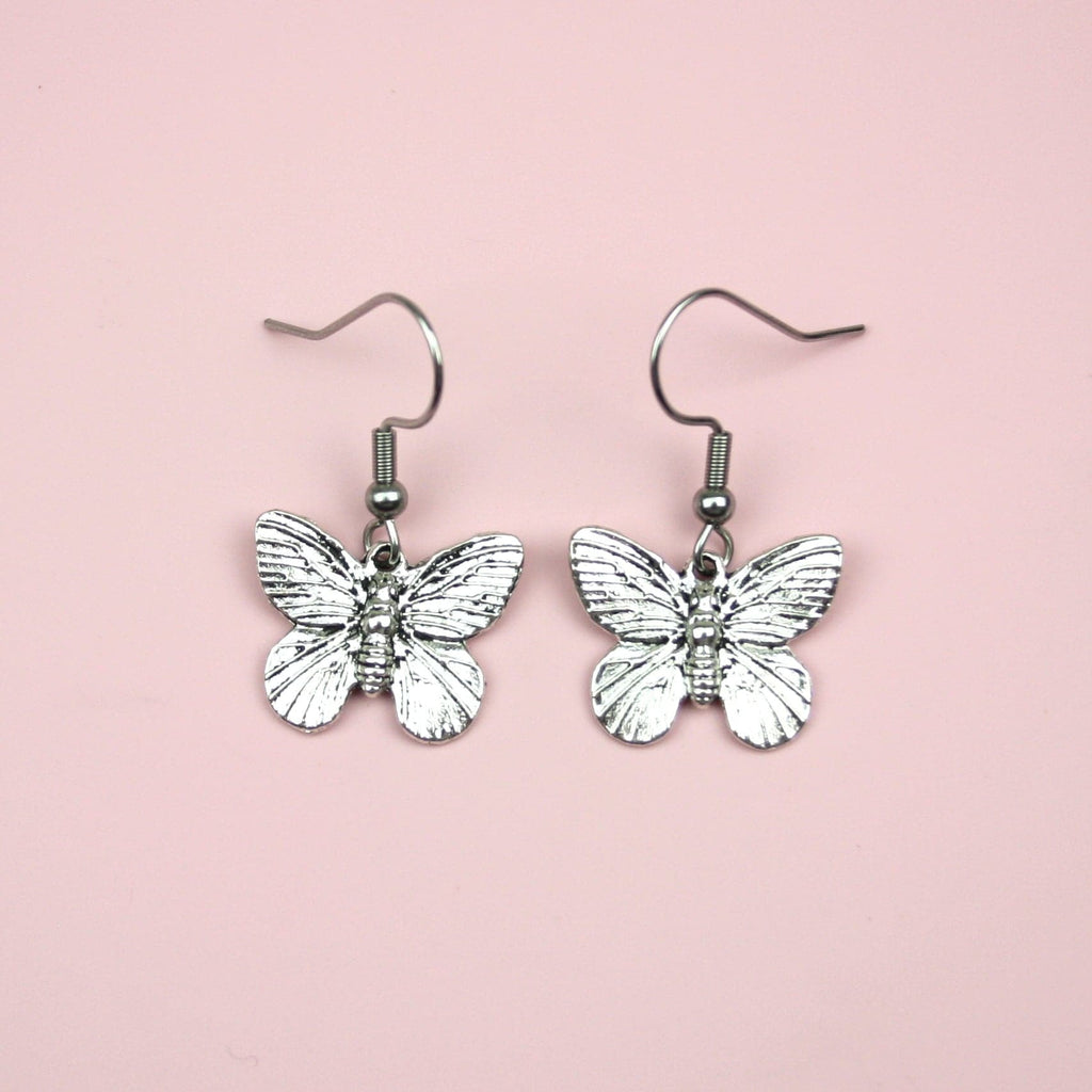 Stainless butterfly charms on stainless steel earwires