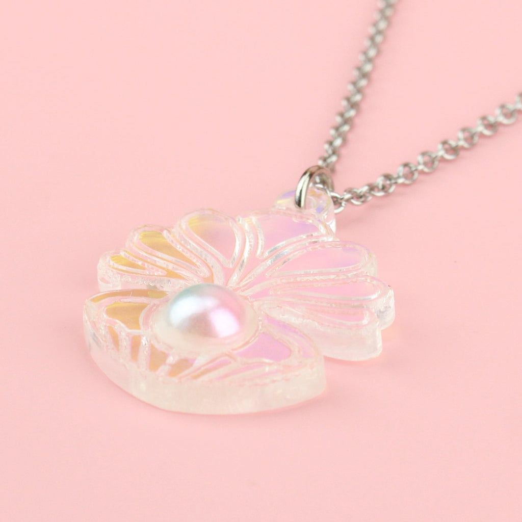 Iridescent Clam Shell Pendant Necklace - Sour Cherry