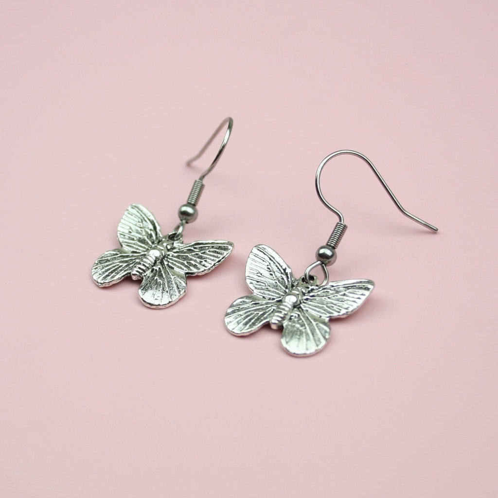 Stainless butterfly charms on stainless steel earwires
