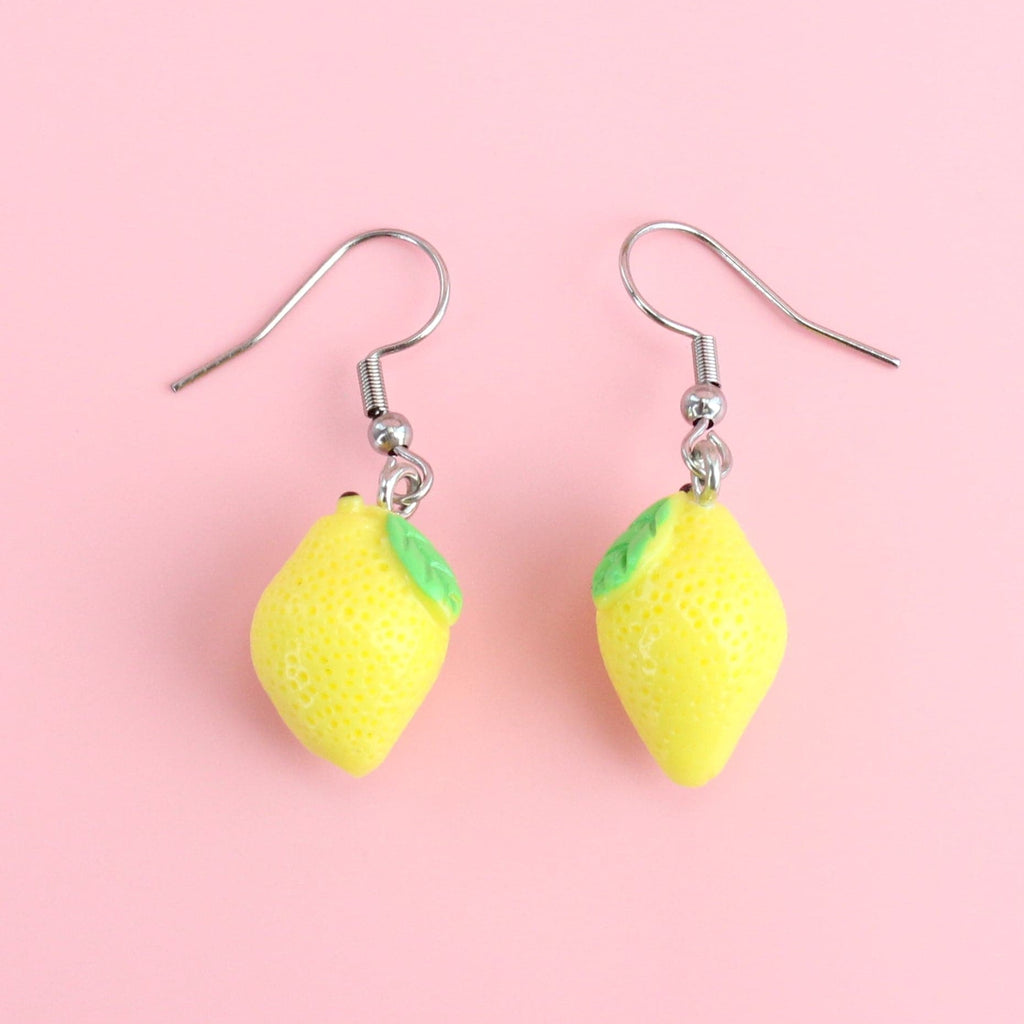Resin lemon charms on stainless steel earwires