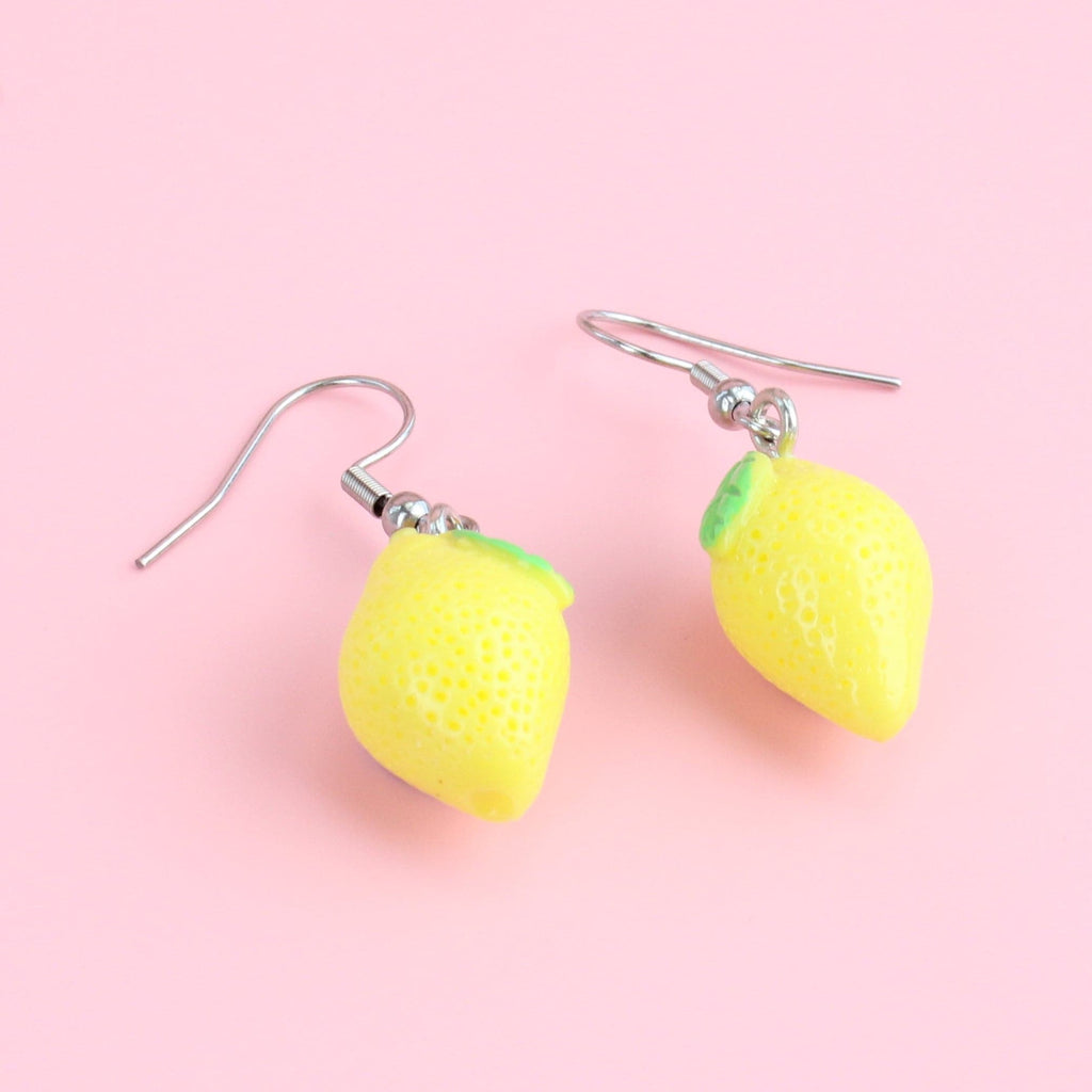 Resin lemon charms on stainless steel earwires