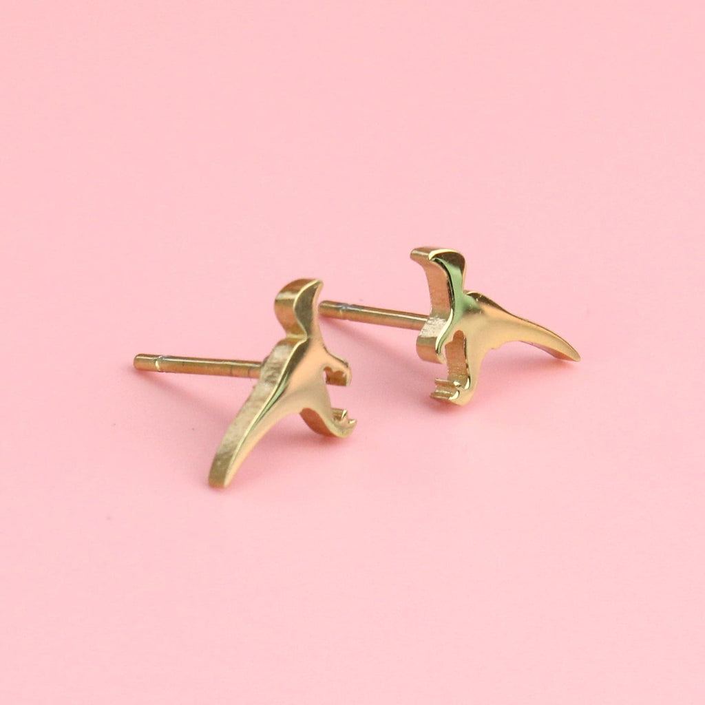 Mini Velociraptor Stud Earrings (Gold Plated) - Sour Cherry