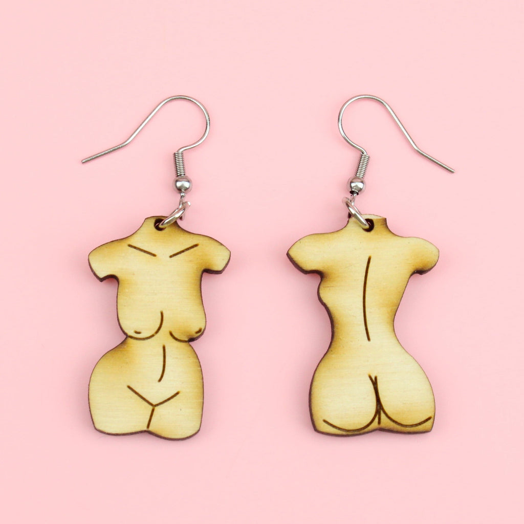 Birch Wood Birthday Suit Earrings - Sour Cherry