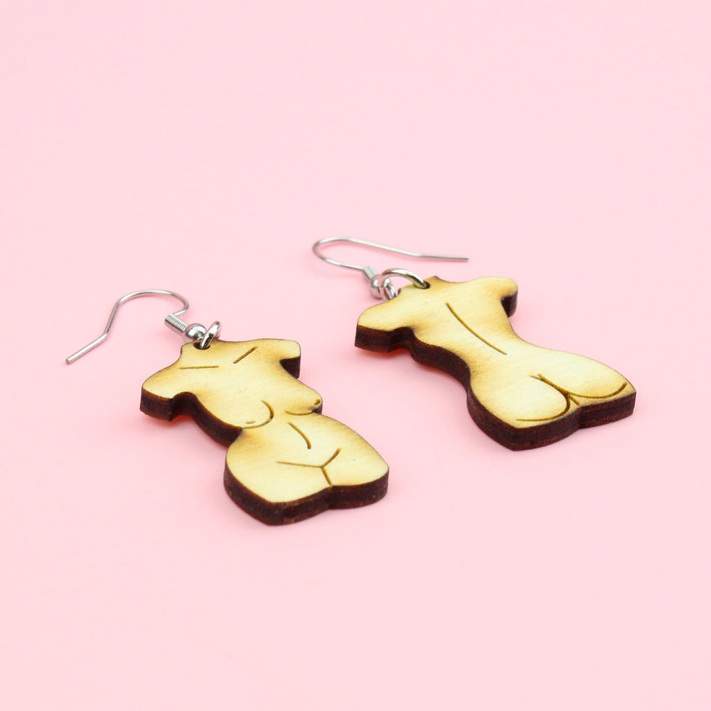 Birch Wood Birthday Suit Earrings - Sour Cherry