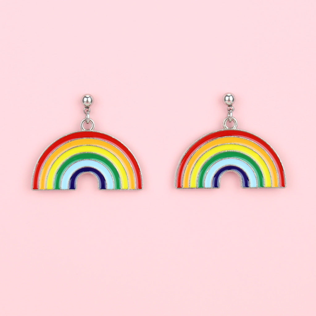 Zinc alloy and enameled rainbow charms on stainless steel studs