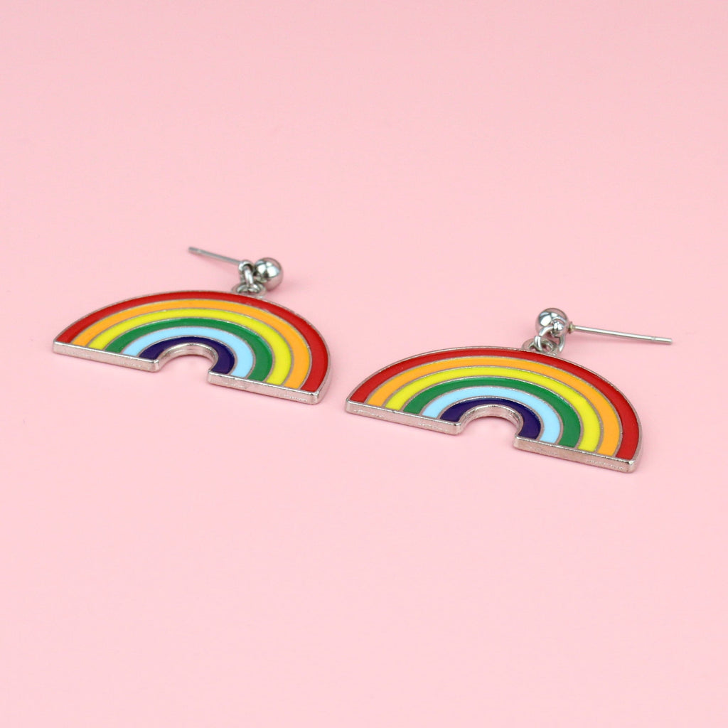 Zinc alloy and enameled rainbow charms on stainless steel studs