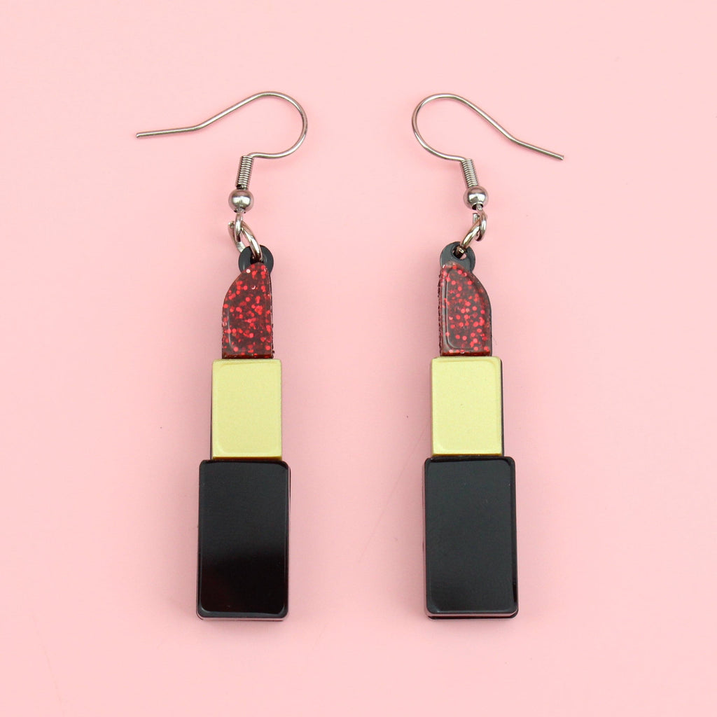 Red Glitter Lipstick Earrings - Sour Cherry