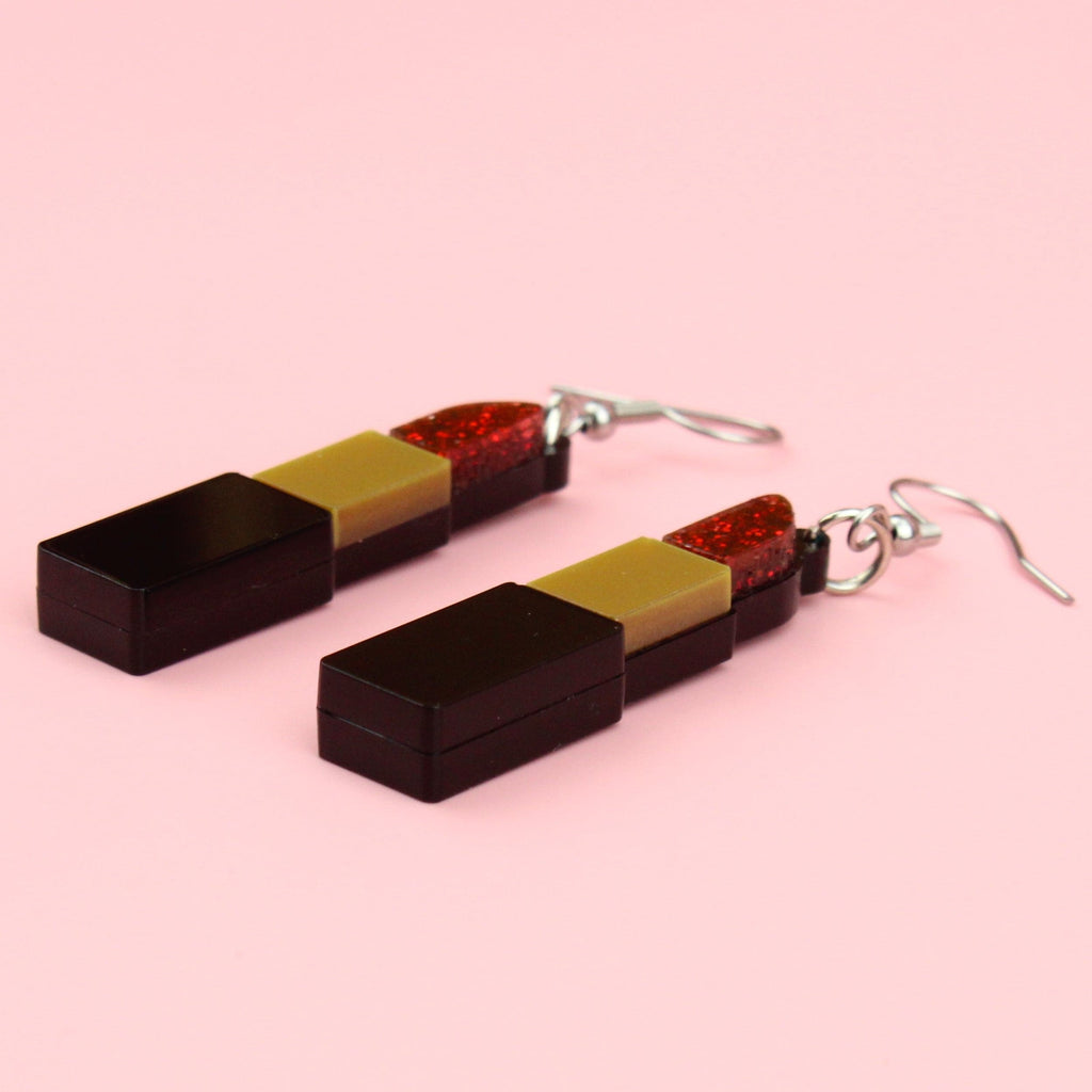 Red Glitter Lipstick Earrings - Sour Cherry