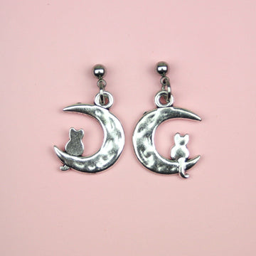 Cat On The Moon Stud Earrings - Sour Cherry