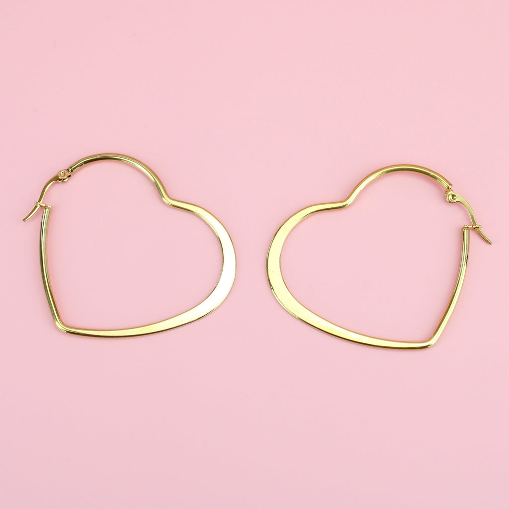 Gold plated stainless steel heart shaped hoops