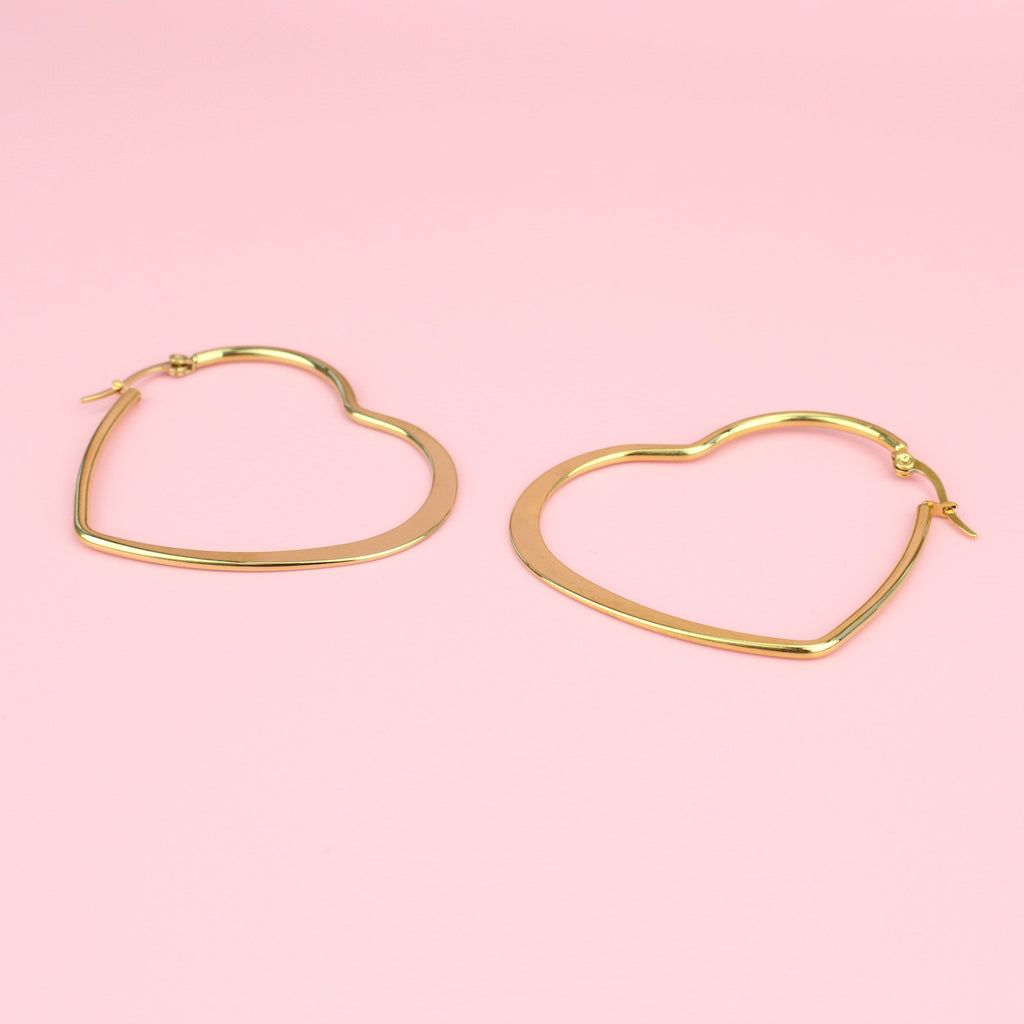 Gold plated stainless steel heart shaped hoops