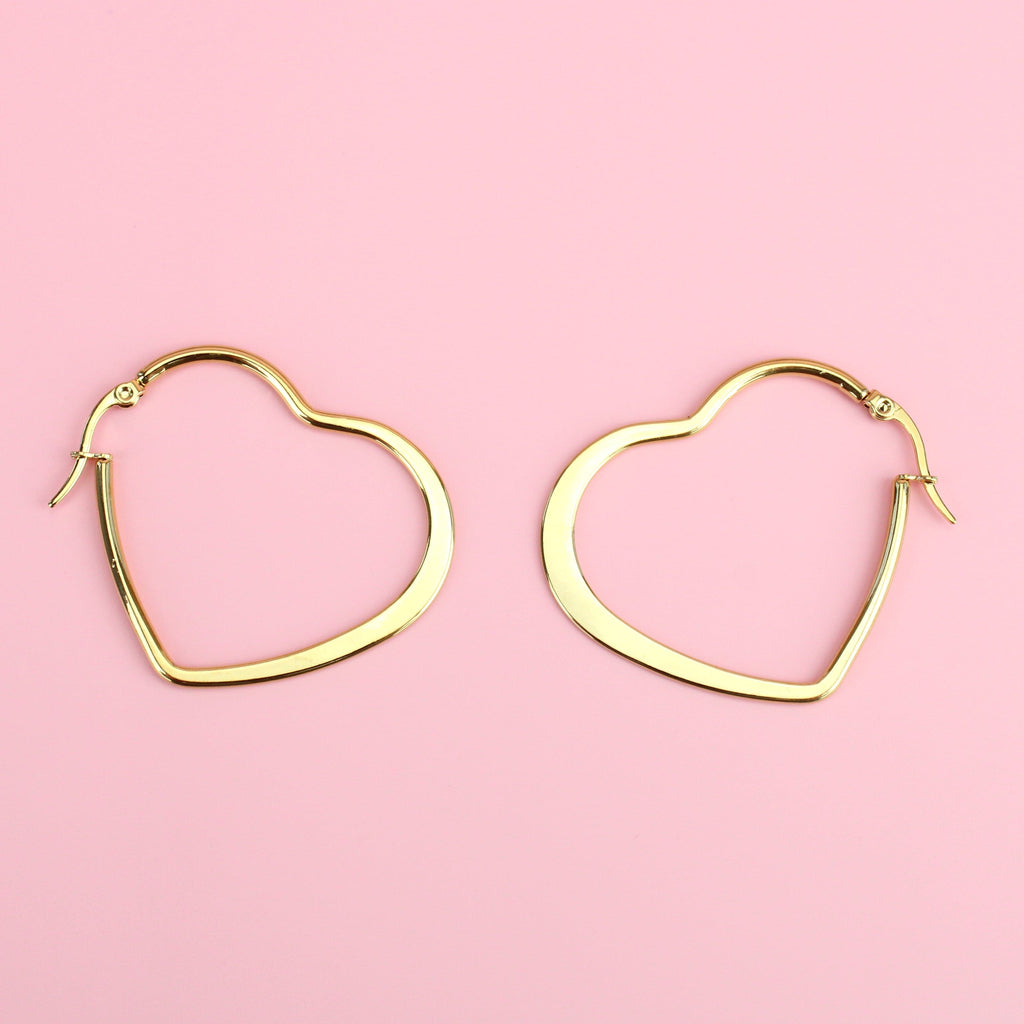 Gold plated stainless steel heart shaped hoops