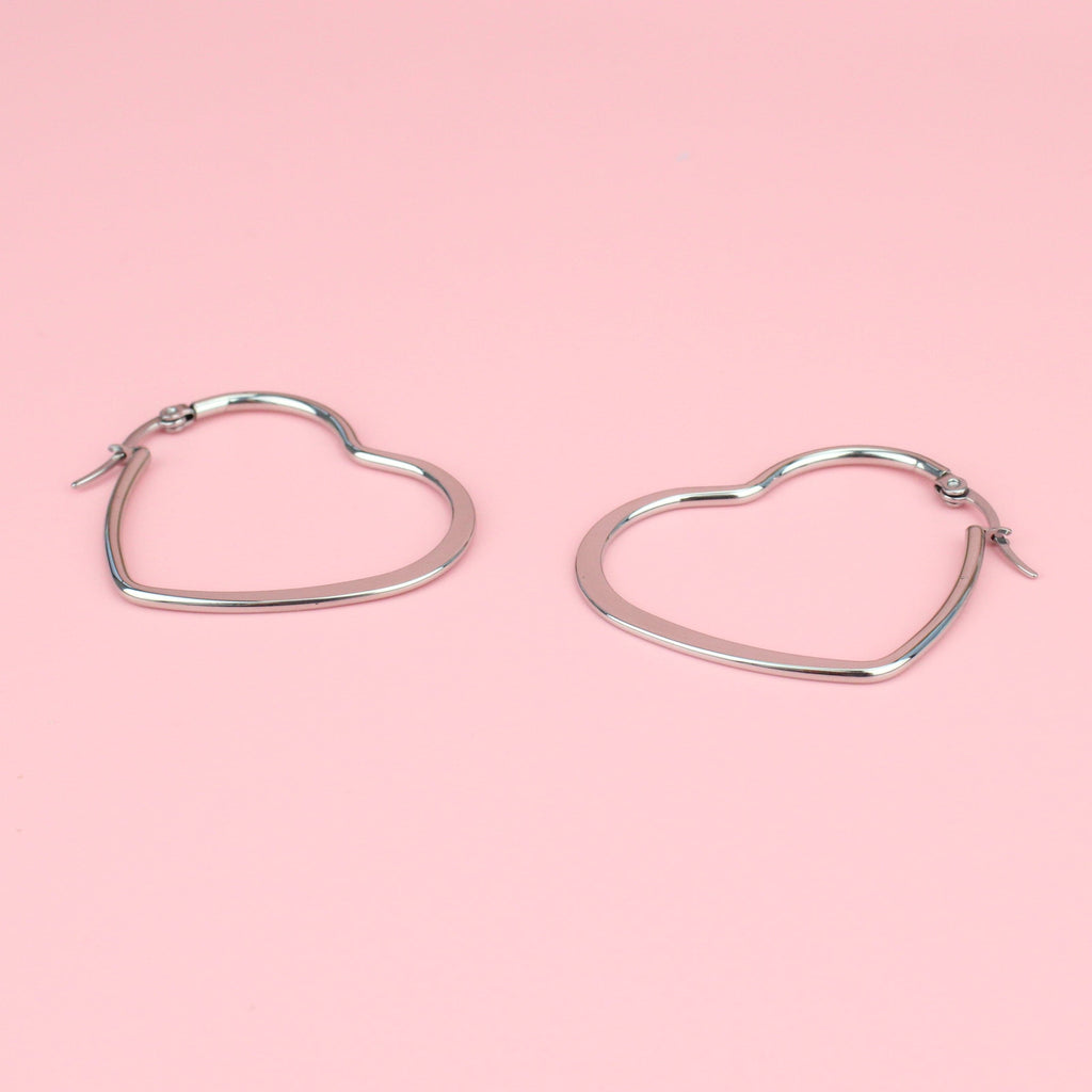 Stainless Steel Heart shaped hoop earrings