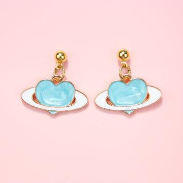 Aqua Heart Planet Stud Earrings - Sour Cherry