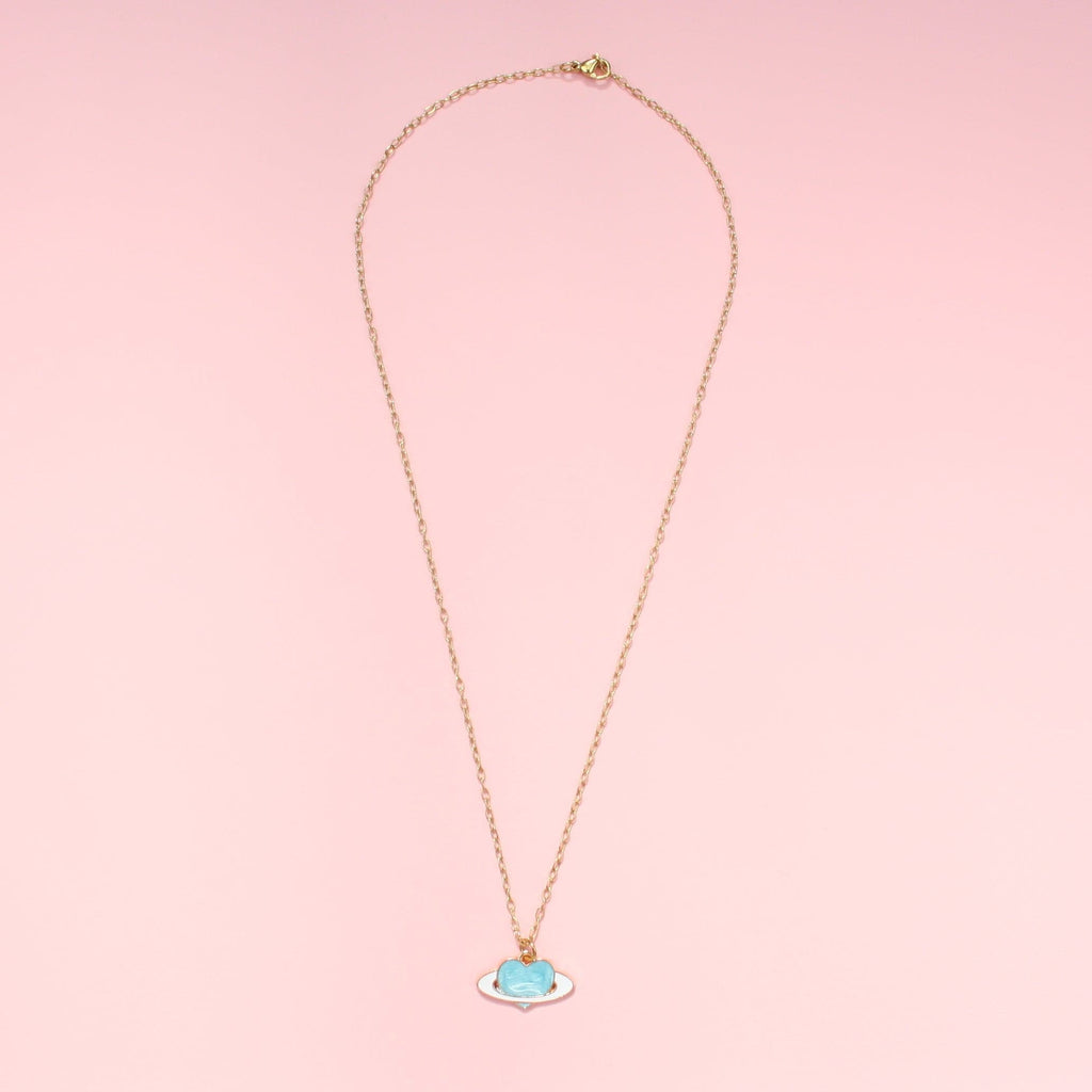Aqua Heart Planet Necklace - Sour Cherry