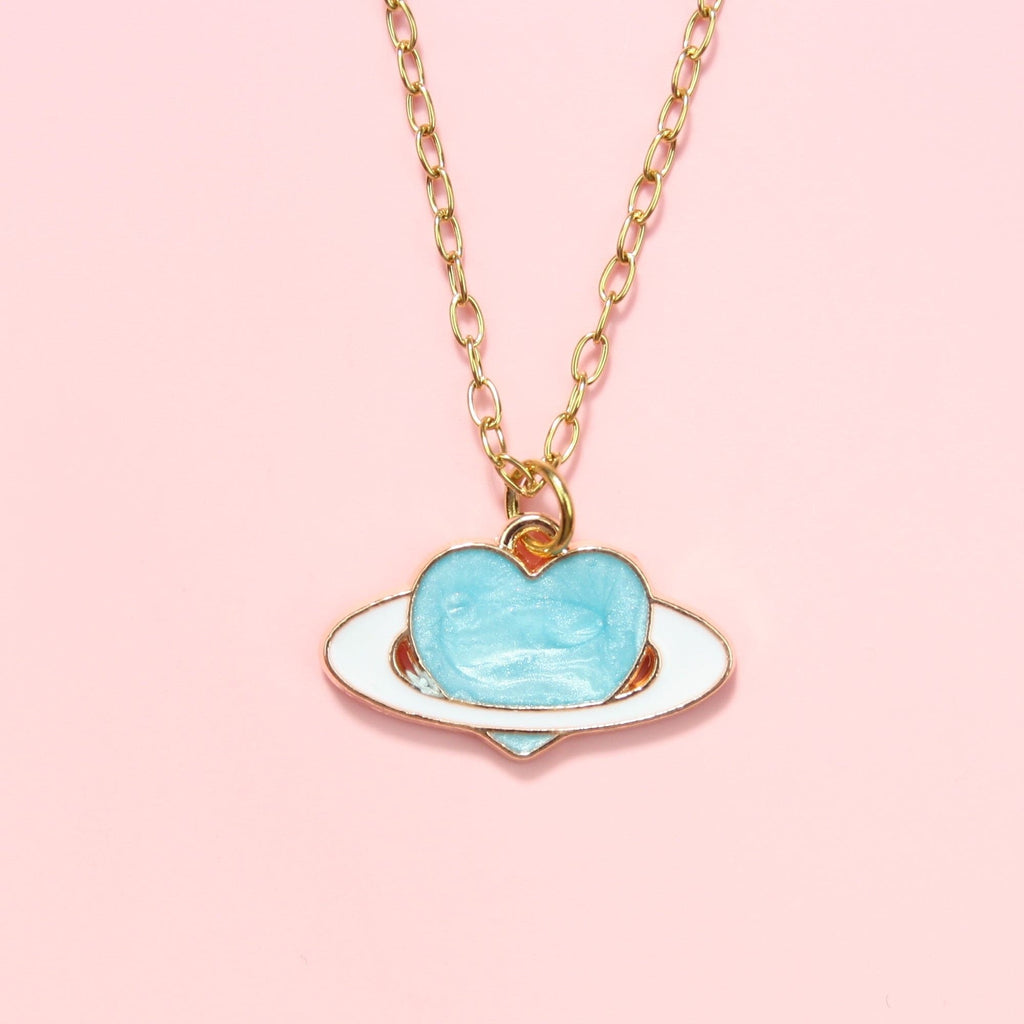 Aqua Heart Planet Necklace - Sour Cherry