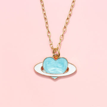 Aqua Heart Planet Necklace - Sour Cherry