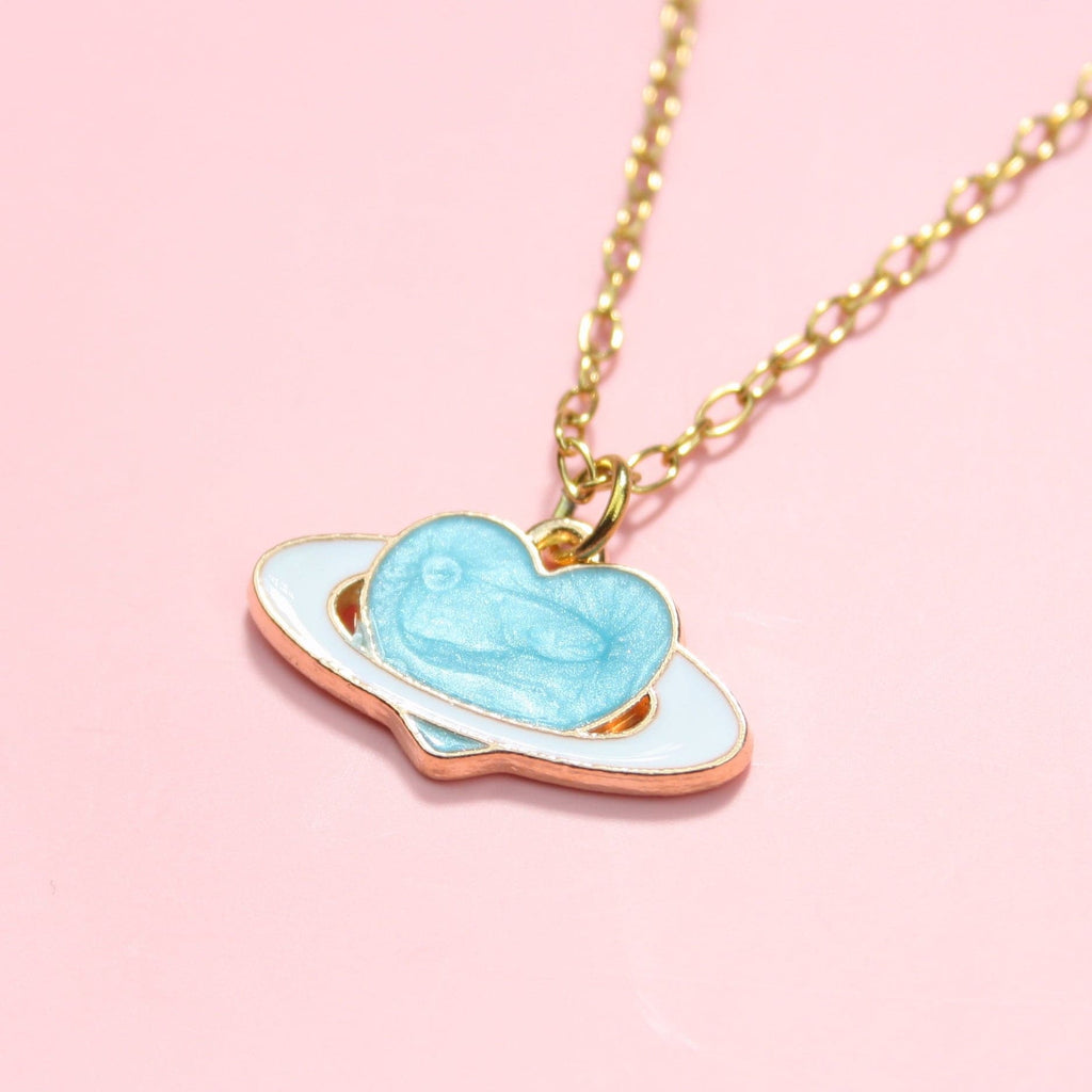 Aqua Heart Planet Necklace - Sour Cherry