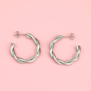 Knotted Steel Hoop Earrings - Sour Cherry