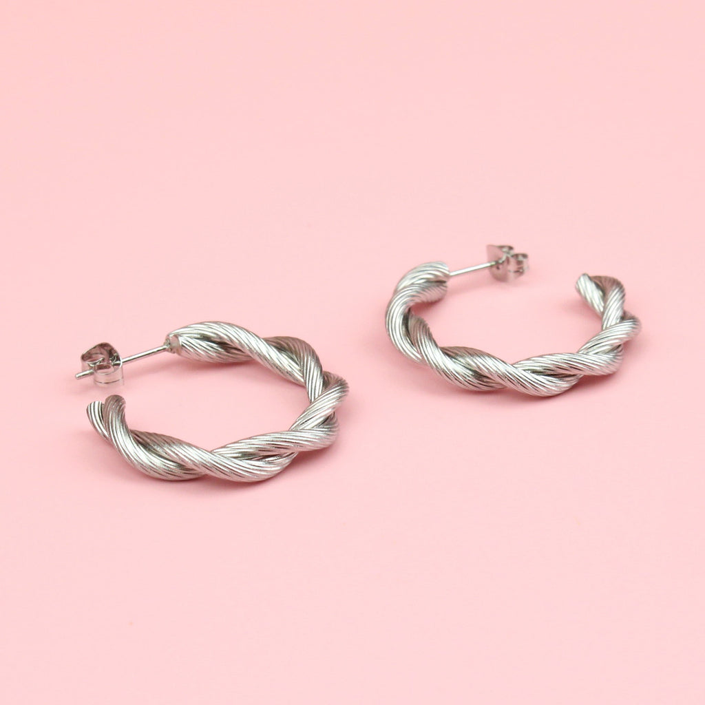 Knotted Steel Hoop Earrings - Sour Cherry