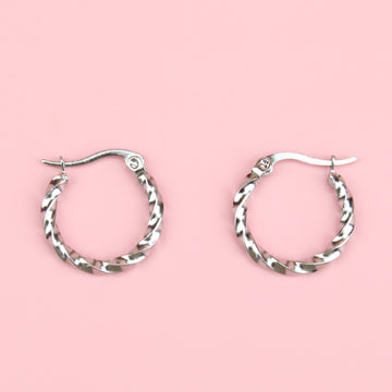 Stainless Steel Hoops with a Twisted Design