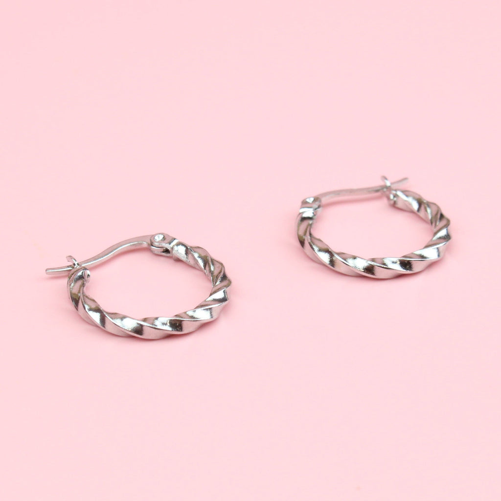 Stainless Steel Hoops with a Twisted Design