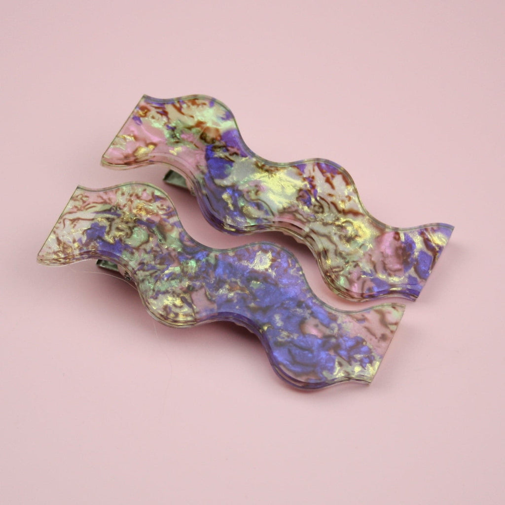 Wavy Abalone Hair Clips - Sour Cherry