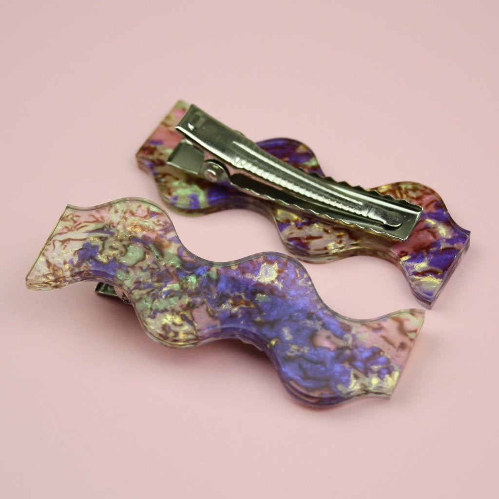 Wavy Abalone Hair Clips - Sour Cherry