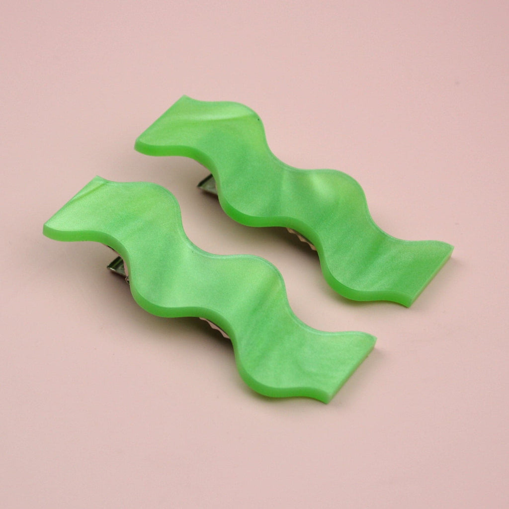 Wavy Green Marble Hair Clips - Sour Cherry