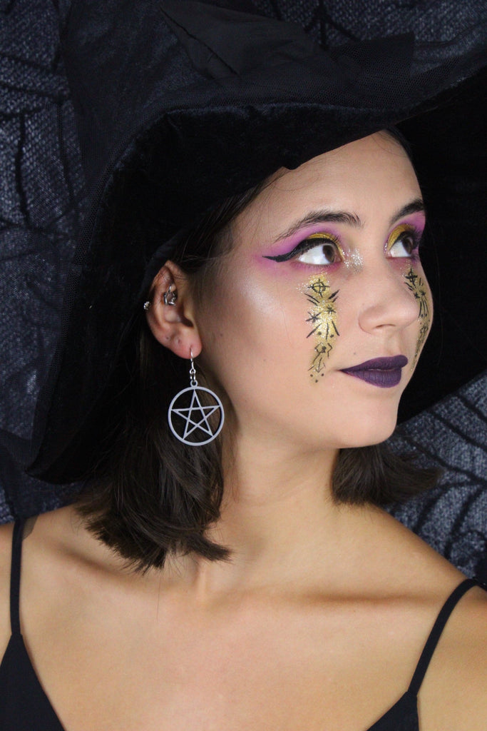 Model wearing Pentacle Earrings