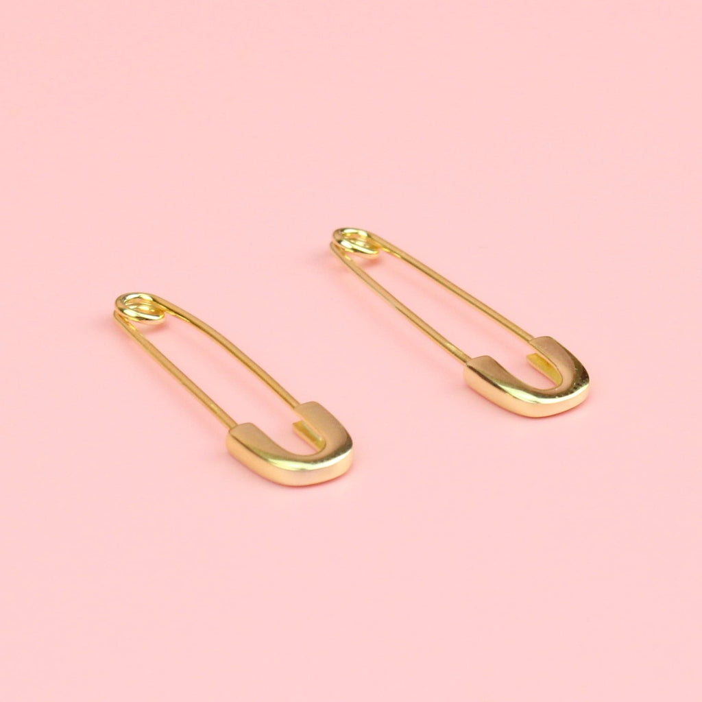 Safety Pin Earrings (Sterling Silver - Gold Plated) - Sour Cherry