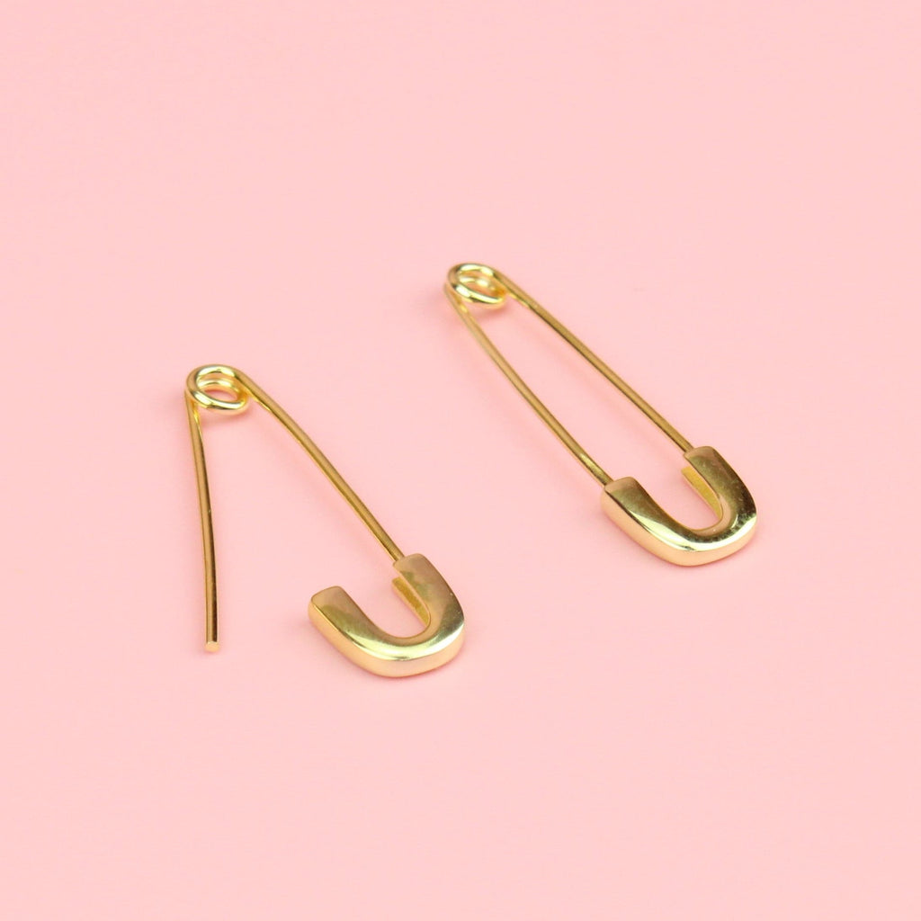 Safety Pin Earrings (Sterling Silver - Gold Plated) - Sour Cherry