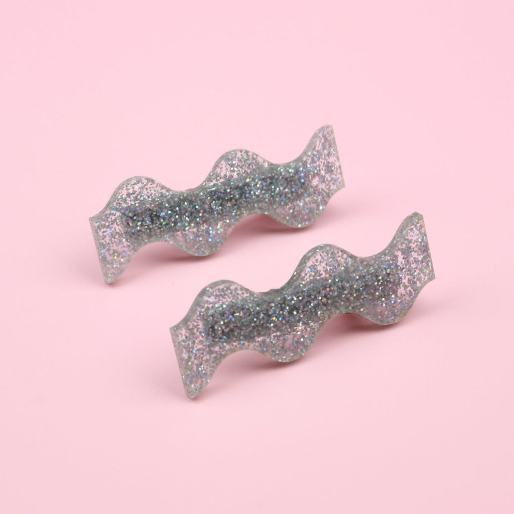Holographic Glitter Wavy Hair Clips - Sour Cherry