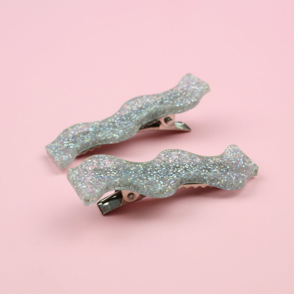 Holographic Glitter Wavy Hair Clips - Sour Cherry
