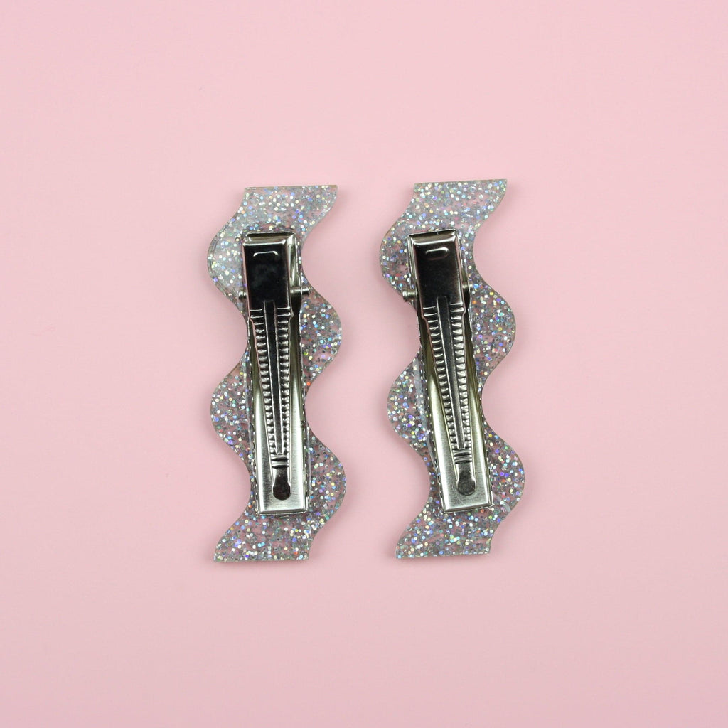 Holographic Glitter Wavy Hair Clips - Sour Cherry