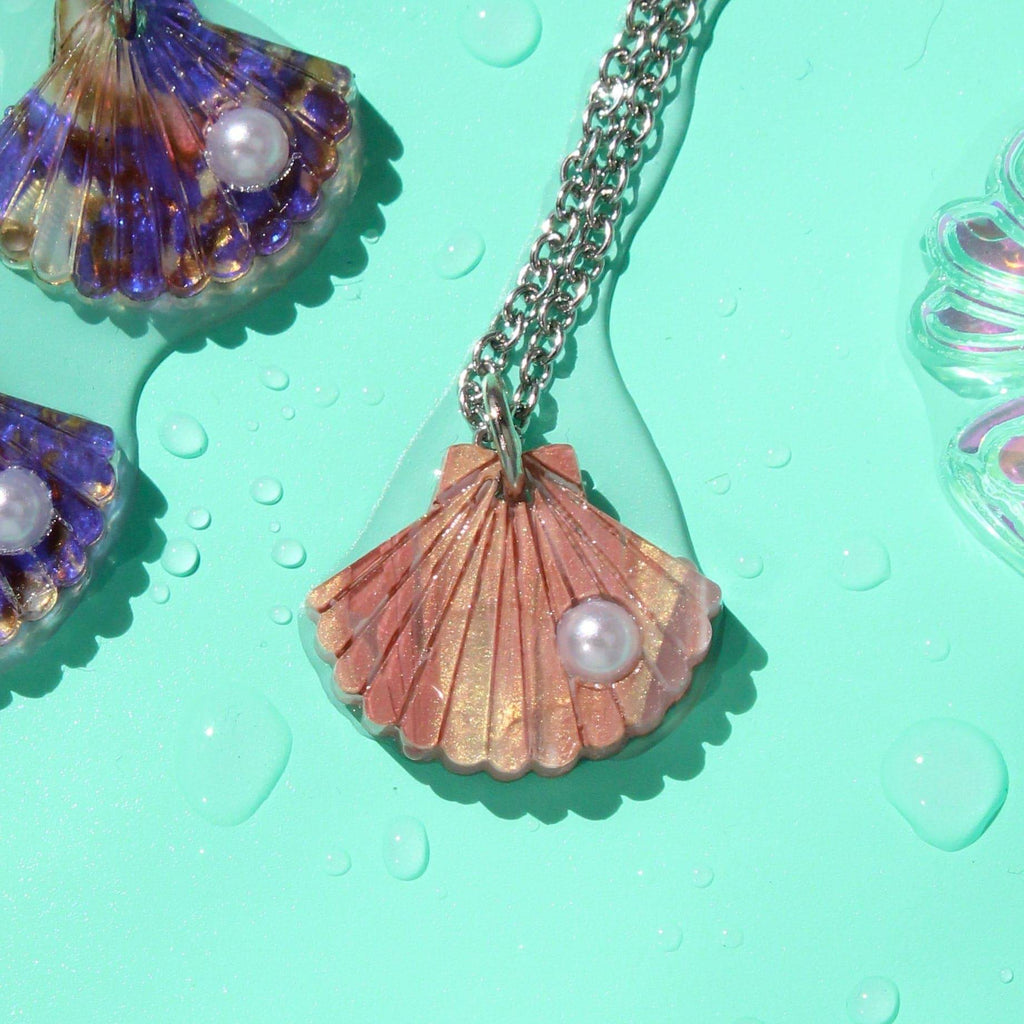 Pink Marble Shell Pendant Necklace - Sour Cherry