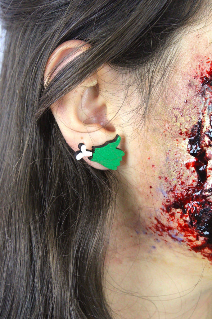 Frankenstein Hand Stud Earrings - Sour Cherry