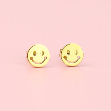 Smiley Face Stud Earrings (Gold Plated) - Sour Cherry
