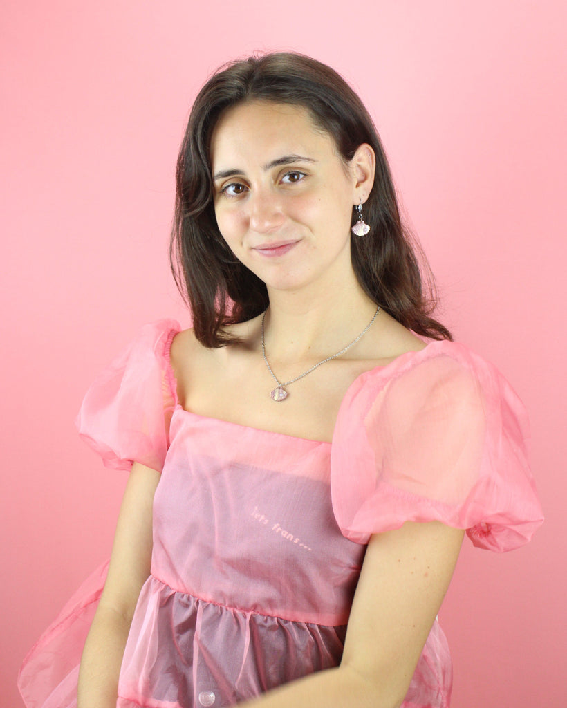 Pink Marble Shell Pendant Necklace - Sour Cherry