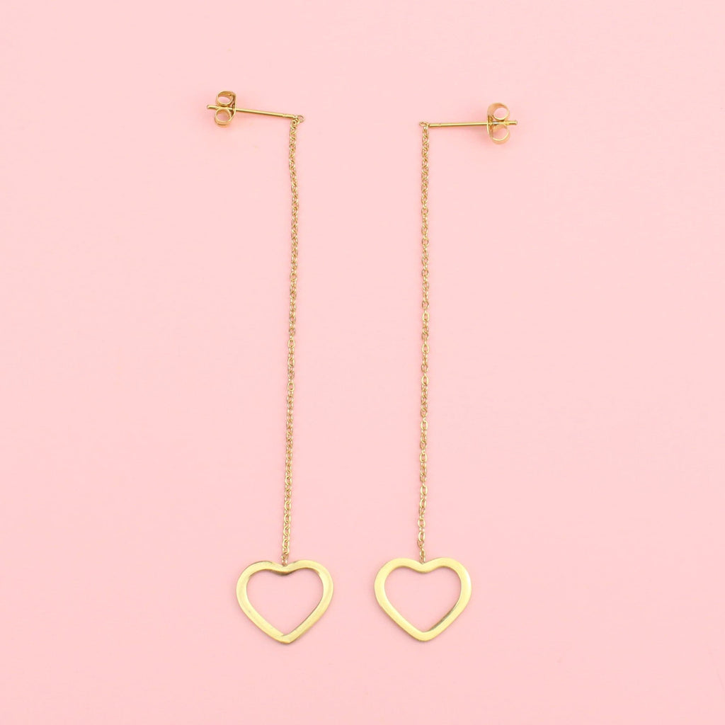 Gold Plated Stainless Steel heart charms on pull through ear chains