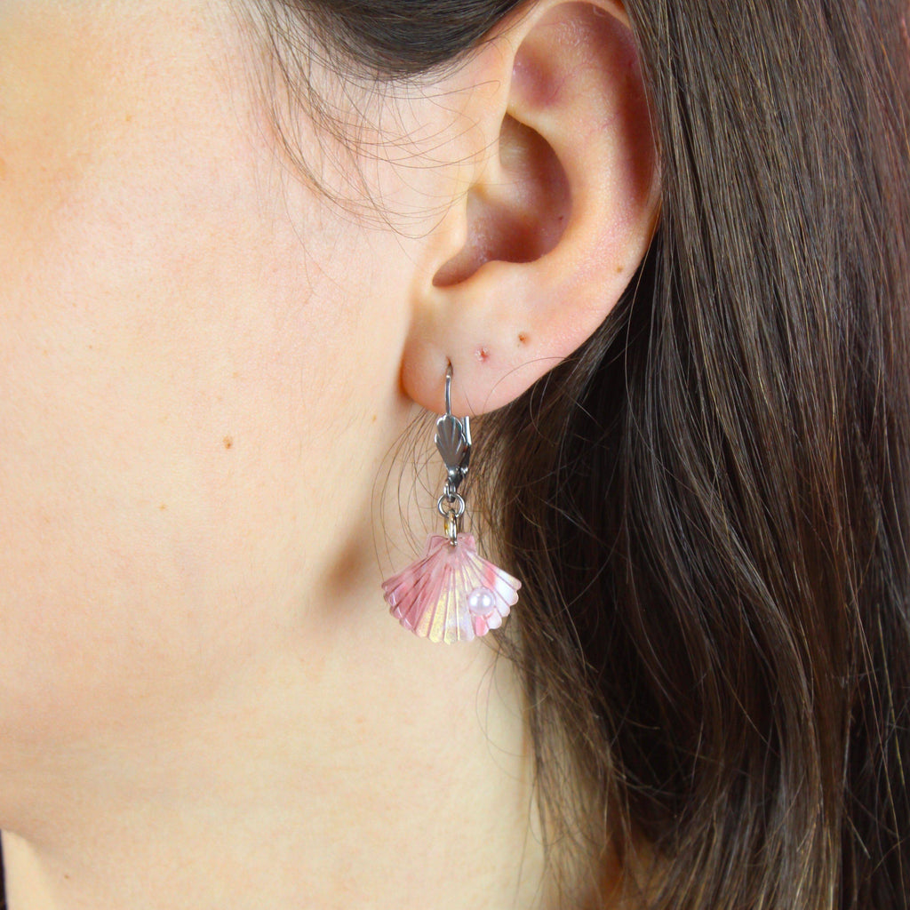 Pink Marble Shell Earrings - Sour Cherry