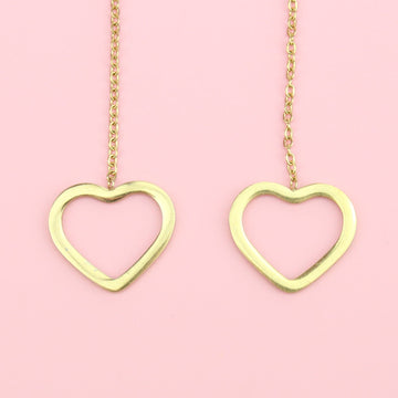 Gold Plated Stainless Steel heart charms on pull through ear chains