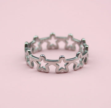 Stainless Steel ring made up of silver stars