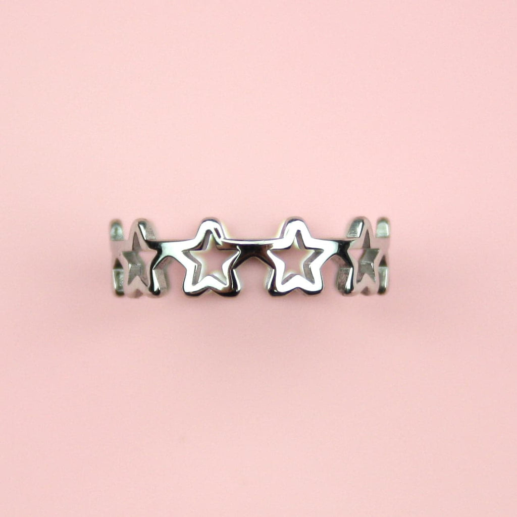 Stainless Steel ring made up of silver stars