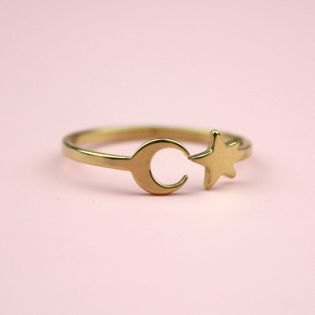 Moon & Star Ring (Gold Plated) - Sour Cherry