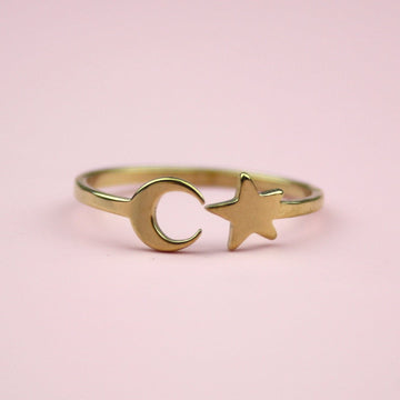 Moon & Star Ring (Gold Plated) - Sour Cherry