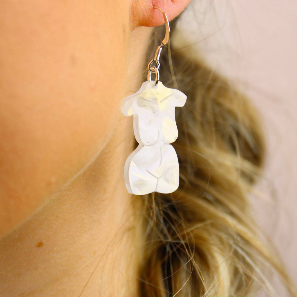 Model wearing Birthday Suit Earrings - Almond