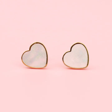 Gold plated stainless steel studs with gold outline and shell inlay