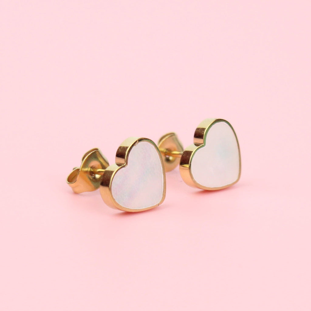 Gold plated stainless steel studs with gold outline and shell inlay